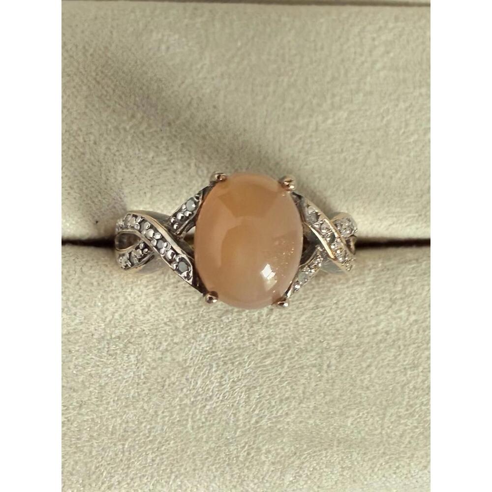 Bradford Exchange Moonstone Natural Diamond Ring 925 Gold Over Sterling Size 7
